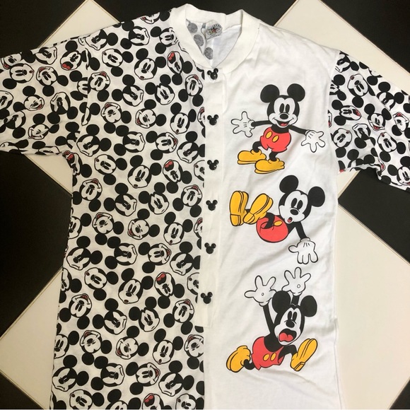 Vintage 90s Disney Romper Jumpsuit Mixed Print Pajama Loungewear Rare sz Medium - Picture 4 of 14